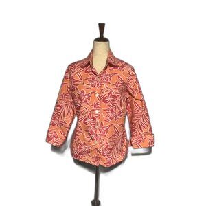 Izod Orange Floral Stretch Golf Shirt Medium